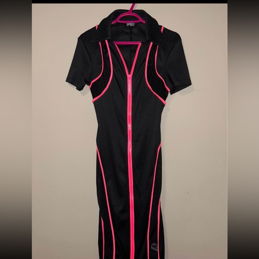 Black dress pink & net detailing